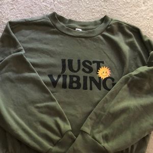 Olive green “just vibing” old navy sweatshirt